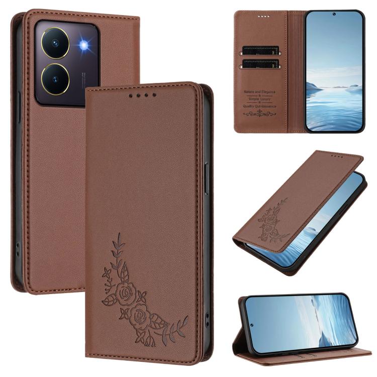 Peony Embossed Magnetic RFID Vegan Leather Phone Case, For vivo Y27s 4G / Y36 4G, For vivo V29 / V29 Pro Global