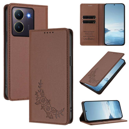 Peony Embossed Magnetic RFID Vegan Leather Phone Case, For vivo Y27s 4G / Y36 4G, For vivo V29 / V29 Pro Global