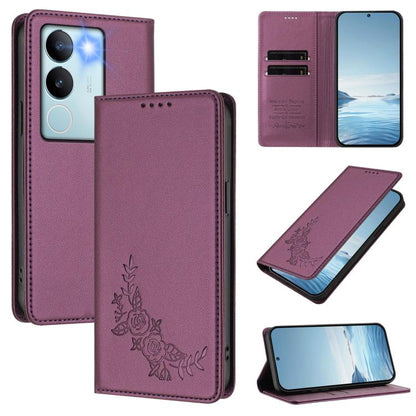 Peony Embossed Magnetic RFID Vegan Leather Phone Case, For vivo Y27s 4G / Y36 4G, For vivo V29 / V29 Pro Global