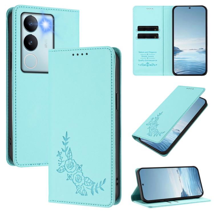 Peony Embossed Magnetic RFID Vegan Leather Phone Case, For vivo Y27s 4G / Y36 4G, For vivo V29 / V29 Pro Global