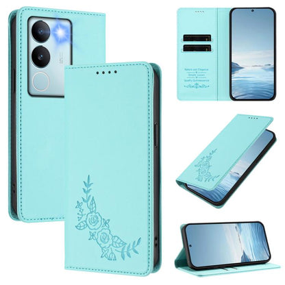Peony Embossed Magnetic RFID Vegan Leather Phone Case, For vivo Y27s 4G / Y36 4G, For vivo V29 / V29 Pro Global