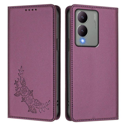 Peony Embossed Magnetic RFID Vegan Leather Phone Case, For vivo Y17s 4G  Global / 5G India, For vivo Y02a 4G / Y02 4G / Y11 / Y02t