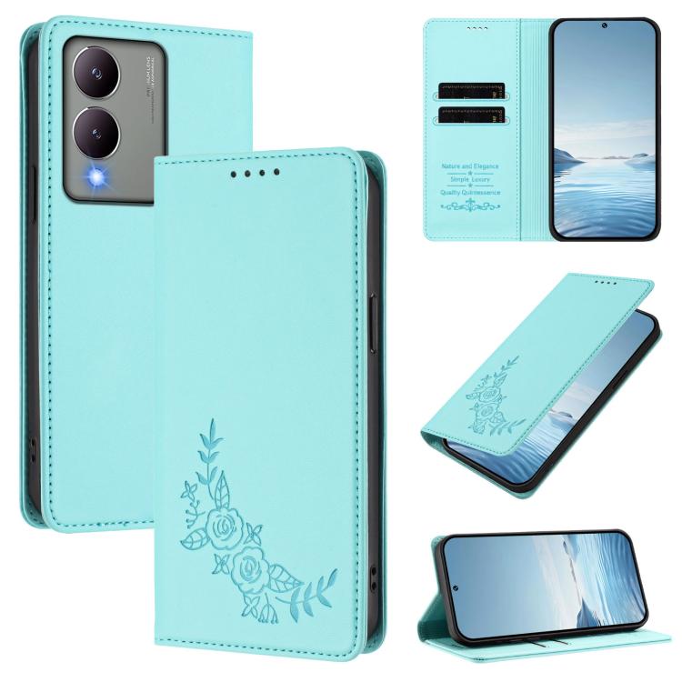 Peony Embossed Magnetic RFID Vegan Leather Phone Case, For vivo Y17s 4G  Global / 5G India, For vivo Y02a 4G / Y02 4G / Y11 / Y02t