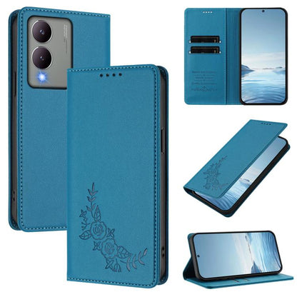 Peony Embossed Magnetic RFID Vegan Leather Phone Case, For vivo Y17s 4G  Global / 5G India, For vivo Y02a 4G / Y02 4G / Y11 / Y02t