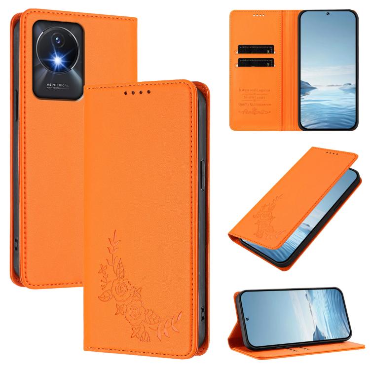 Peony Embossed Magnetic RFID Vegan Leather Phone Case, For vivo Y17s 4G  Global / 5G India, For vivo Y02a 4G / Y02 4G / Y11 / Y02t