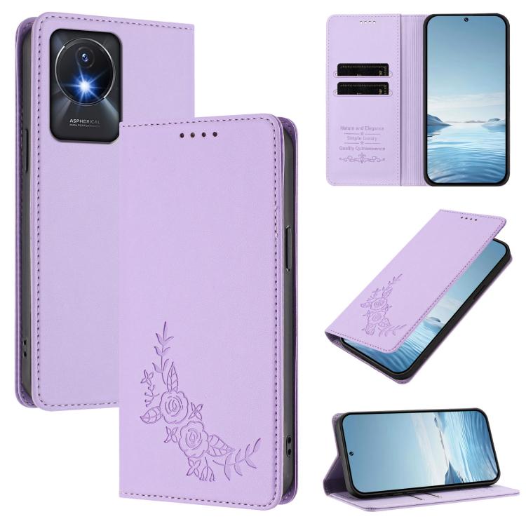 Peony Embossed Magnetic RFID Vegan Leather Phone Case, For vivo Y17s 4G  Global / 5G India, For vivo Y02a 4G / Y02 4G / Y11 / Y02t
