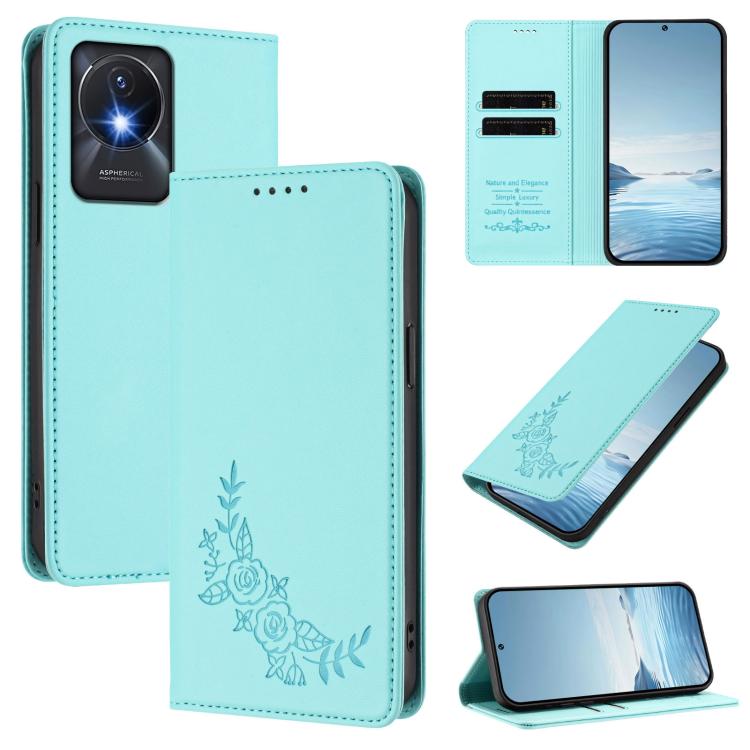 Peony Embossed Magnetic RFID Vegan Leather Phone Case, For vivo Y17s 4G  Global / 5G India, For vivo Y02a 4G / Y02 4G / Y11 / Y02t