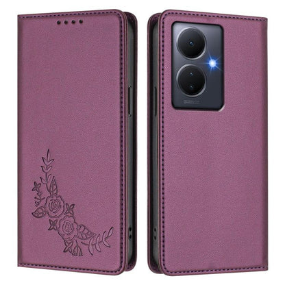 Peony Embossed Magnetic RFID Vegan Leather Phone Case, For vivo Y78+ 5G / Y78 5G Global, For vivo Y100 5G / Y100A 5G India