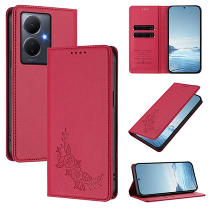 Peony Embossed Magnetic RFID Vegan Leather Phone Case, For vivo Y78+ 5G / Y78 5G Global, For vivo Y100 5G / Y100A 5G India