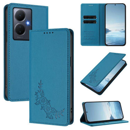Peony Embossed Magnetic RFID Vegan Leather Phone Case, For vivo Y78+ 5G / Y78 5G Global, For vivo Y100 5G / Y100A 5G India