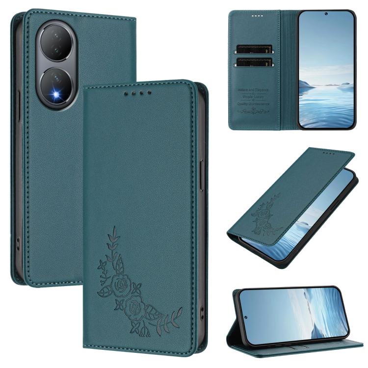 Peony Embossed Magnetic RFID Vegan Leather Phone Case, For vivo Y78+ 5G / Y78 5G Global, For vivo Y100 5G / Y100A 5G India