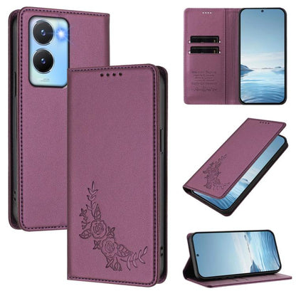 Peony Embossed Magnetic RFID Vegan Leather Phone Case, For vivo Y56 5G / Y16 4G / Y02s 4G, For vivo V27 / V27 Pro 5G Global