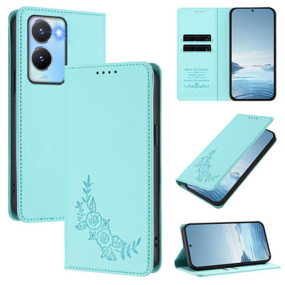 Peony Embossed Magnetic RFID Vegan Leather Phone Case, For vivo Y56 5G / Y16 4G / Y02s 4G, For vivo V27 / V27 Pro 5G Global