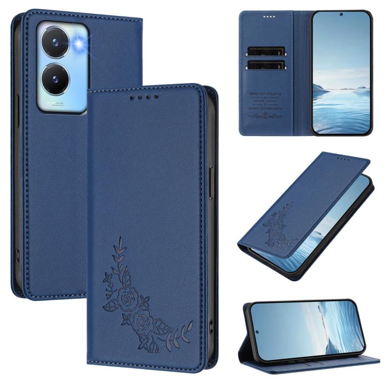 Peony Embossed Magnetic RFID Vegan Leather Phone Case, For vivo Y56 5G / Y16 4G / Y02s 4G, For vivo V27 / V27 Pro 5G Global
