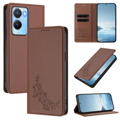 Peony Embossed Magnetic RFID Vegan Leather Phone Case, For vivo Y56 5G / Y16 4G / Y02s 4G, For vivo V27 / V27 Pro 5G Global