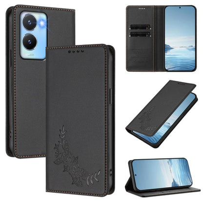 Peony Embossed Magnetic RFID Vegan Leather Phone Case, For vivo Y56 5G / Y16 4G / Y02s 4G, For vivo V27 / V27 Pro 5G Global