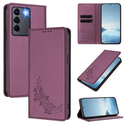Peony Embossed Magnetic RFID Vegan Leather Phone Case, For vivo Y56 5G / Y16 4G / Y02s 4G, For vivo V27 / V27 Pro 5G Global