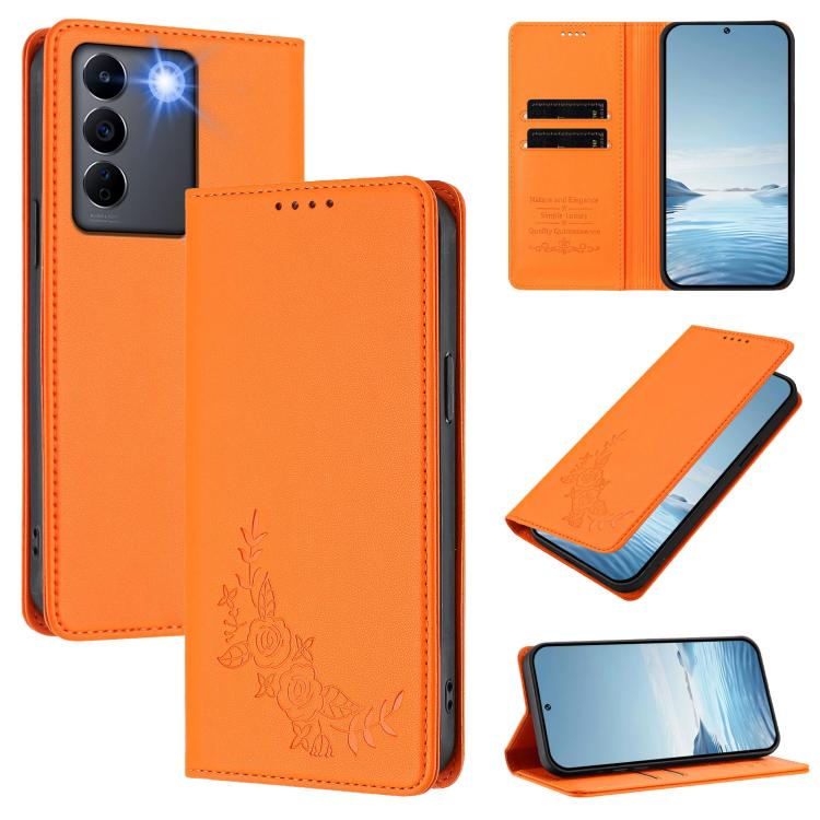 Peony Embossed Magnetic RFID Vegan Leather Phone Case, For vivo Y56 5G / Y16 4G / Y02s 4G, For vivo V27 / V27 Pro 5G Global