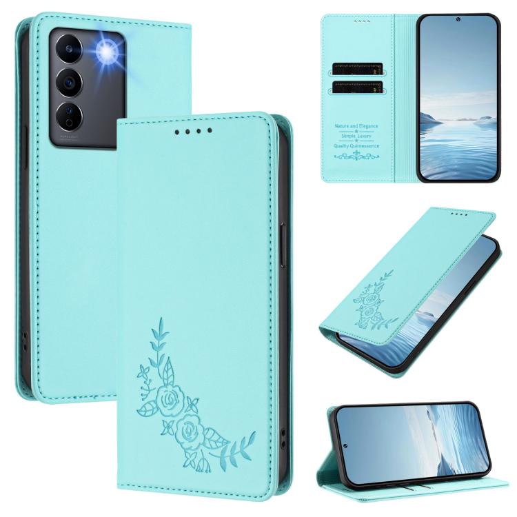 Peony Embossed Magnetic RFID Vegan Leather Phone Case, For vivo Y56 5G / Y16 4G / Y02s 4G, For vivo V27 / V27 Pro 5G Global