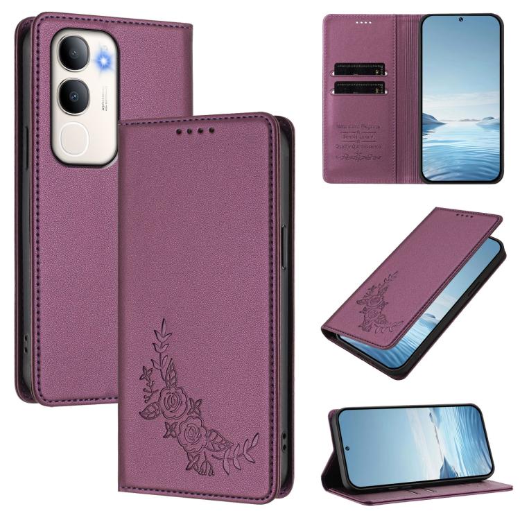 Peony Embossed Magnetic RFID Vegan Leather Phone Case, For vivo Y50 / Y50s / Y50e 5G, For vivo X300s 5G