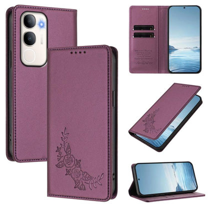 Peony Embossed Magnetic RFID Vegan Leather Phone Case, For vivo Y50 / Y50s / Y50e 5G, For vivo X300s 5G