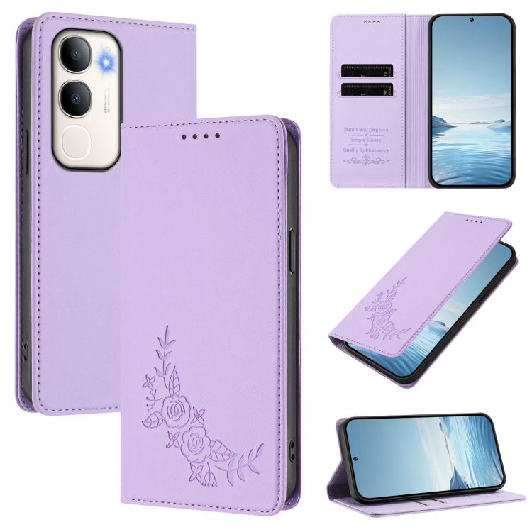 Peony Embossed Magnetic RFID Vegan Leather Phone Case, For vivo Y50 / Y50s / Y50e 5G, For vivo X300s 5G