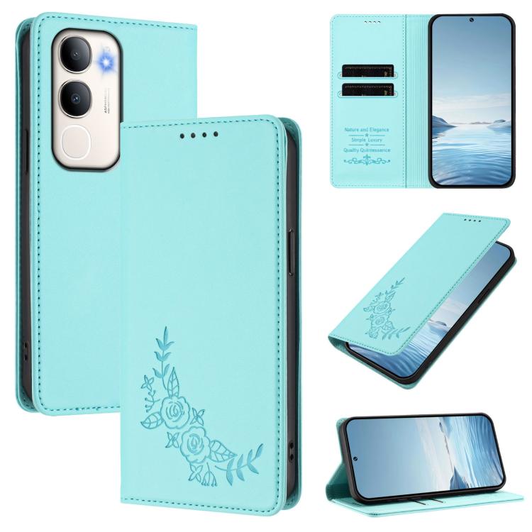 Peony Embossed Magnetic RFID Vegan Leather Phone Case, For vivo Y50 / Y50s / Y50e 5G, For vivo X300s 5G