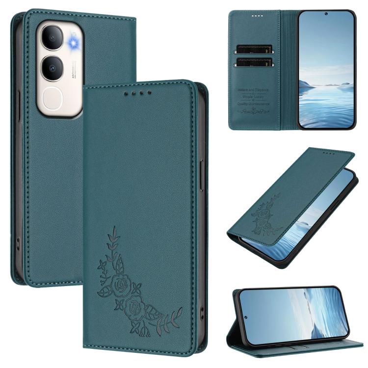 Peony Embossed Magnetic RFID Vegan Leather Phone Case, For vivo Y50 / Y50s / Y50e 5G, For vivo X300s 5G