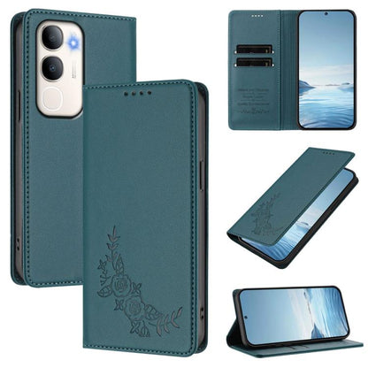 Peony Embossed Magnetic RFID Vegan Leather Phone Case, For vivo Y50 / Y50s / Y50e 5G, For vivo X300s 5G