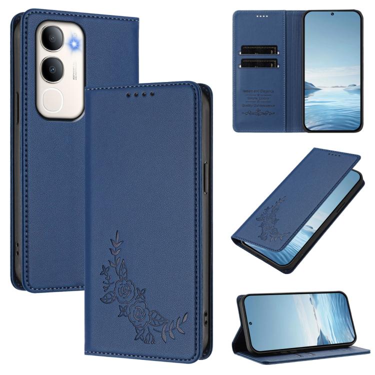 Peony Embossed Magnetic RFID Vegan Leather Phone Case, For vivo Y50 / Y50s / Y50e 5G, For vivo X300s 5G