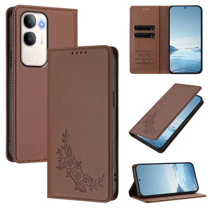 Peony Embossed Magnetic RFID Vegan Leather Phone Case, For vivo Y50 / Y50s / Y50e 5G, For vivo X300s 5G