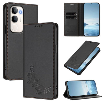Peony Embossed Magnetic RFID Vegan Leather Phone Case, For vivo Y50 / Y50s / Y50e 5G, For vivo X300s 5G