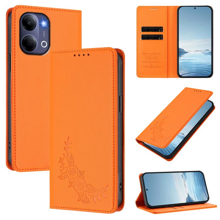 Peony Embossed Magnetic RFID Vegan Leather Phone Case, For vivo Y21 5G Global / Y05 4G, For vivo Y21 5G 2026 / Y04 4G