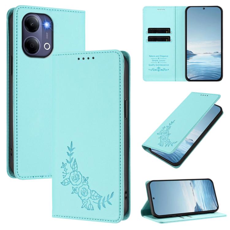 Peony Embossed Magnetic RFID Vegan Leather Phone Case, For vivo Y21 5G Global / Y05 4G, For vivo Y21 5G 2026 / Y04 4G