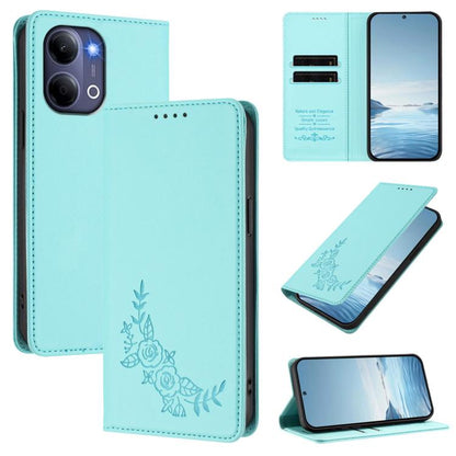 Peony Embossed Magnetic RFID Vegan Leather Phone Case, For vivo Y21 5G Global / Y05 4G, For vivo Y21 5G 2026 / Y04 4G