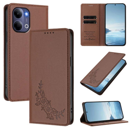 Peony Embossed Magnetic RFID Vegan Leather Phone Case, For vivo Y21 5G Global / Y05 4G, For vivo Y21 5G 2026 / Y04 4G