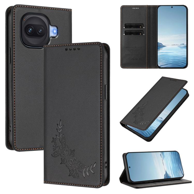 Peony Embossed Magnetic RFID Vegan Leather Phone Case, For vivo iQOO Z11 Turbo 5G, For vivo X300 Ultra 5G