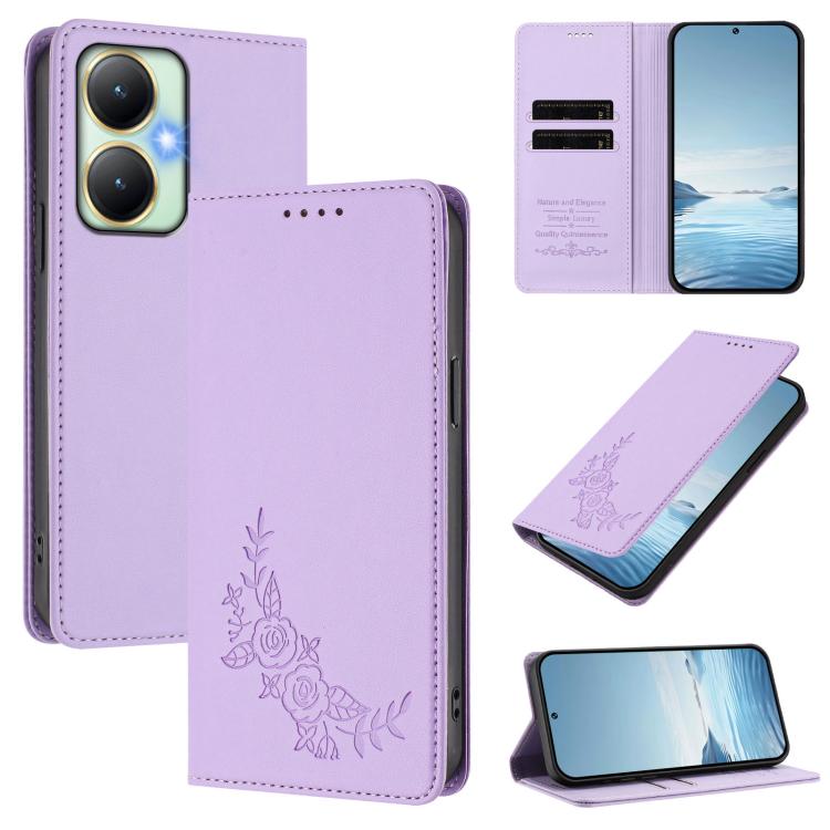 Peony Embossed Magnetic RFID Vegan Leather Phone Case, For vivo S50 Pro mini / X300 FE 5G Russia, For vivo Y27 4G / 5G 2023 Global