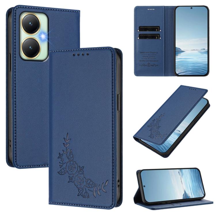 Peony Embossed Magnetic RFID Vegan Leather Phone Case, For vivo S50 Pro mini / X300 FE 5G Russia, For vivo Y27 4G / 5G 2023 Global