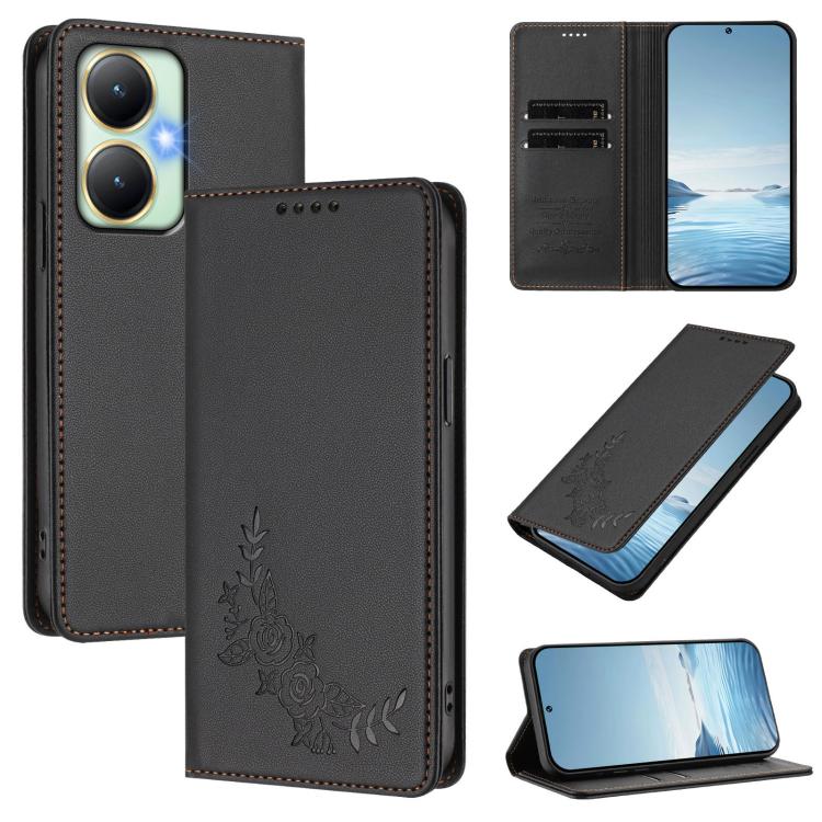Peony Embossed Magnetic RFID Vegan Leather Phone Case, For vivo S50 Pro mini / X300 FE 5G Russia, For vivo Y27 4G / 5G 2023 Global