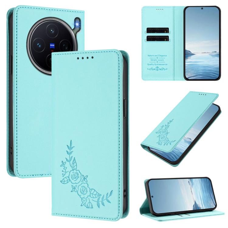 Peony Embossed Magnetic RFID Vegan Leather Phone Case, For vivo Y50 / Y50s / Y50e 5G, For vivo X300s 5G