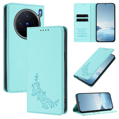 Peony Embossed Magnetic RFID Vegan Leather Phone Case, For vivo Y50 / Y50s / Y50e 5G, For vivo X300s 5G
