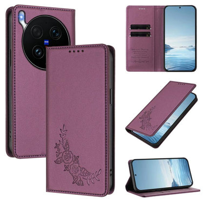 Peony Embossed Magnetic RFID Vegan Leather Phone Case, For vivo iQOO Z11 Turbo 5G, For vivo X300 Ultra 5G