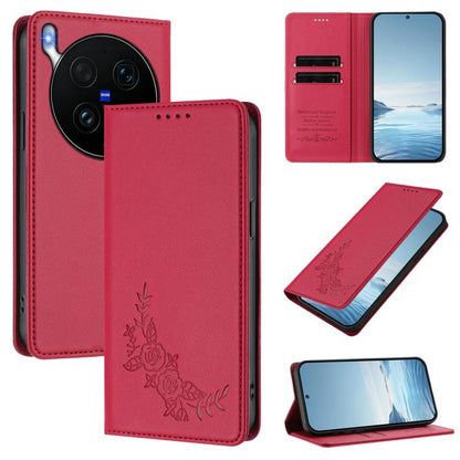 Peony Embossed Magnetic RFID Vegan Leather Phone Case, For vivo iQOO Z11 Turbo 5G, For vivo X300 Ultra 5G