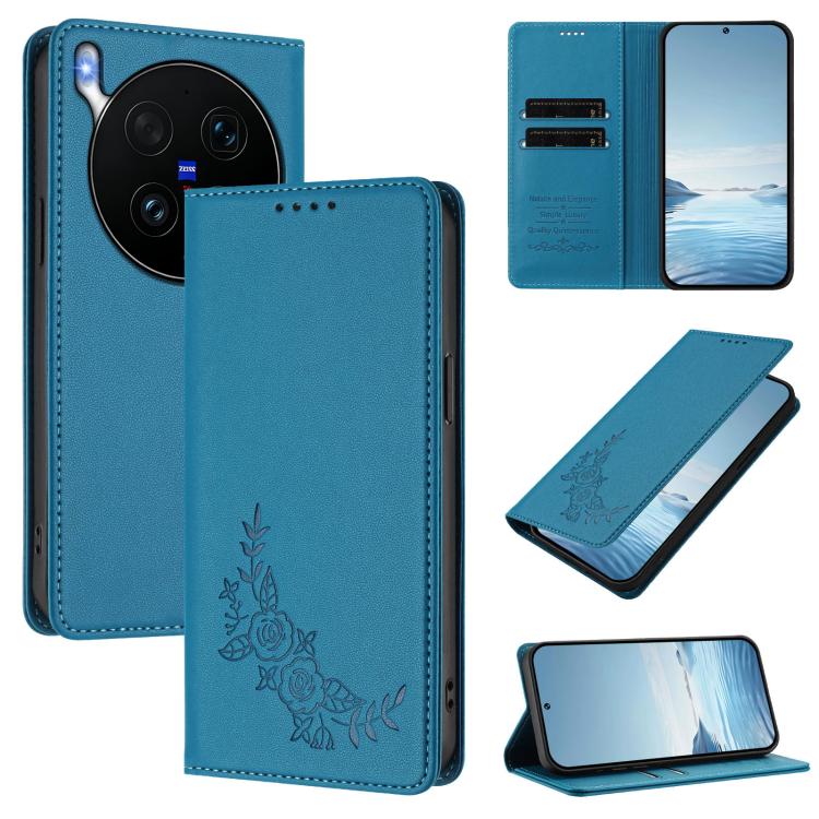 Peony Embossed Magnetic RFID Vegan Leather Phone Case, For vivo iQOO Z11 Turbo 5G, For vivo X300 Ultra 5G
