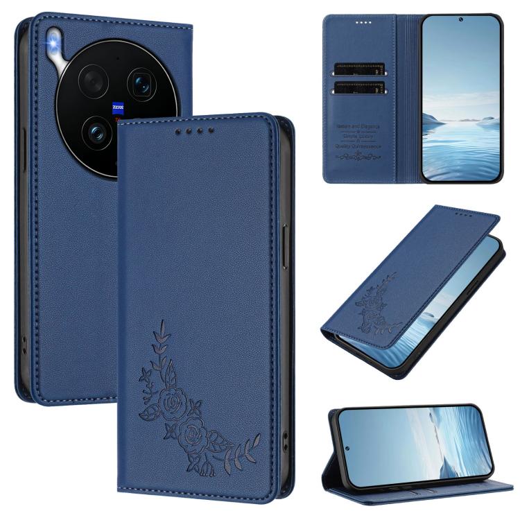 Peony Embossed Magnetic RFID Vegan Leather Phone Case, For vivo iQOO Z11 Turbo 5G, For vivo X300 Ultra 5G