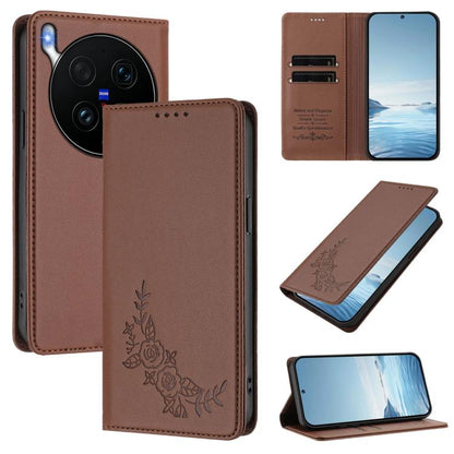 Peony Embossed Magnetic RFID Vegan Leather Phone Case, For vivo iQOO Z11 Turbo 5G, For vivo X300 Ultra 5G
