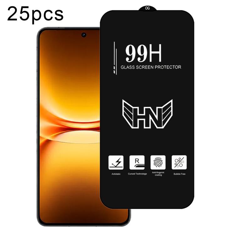25pcs 0.18mm High Aluminum Large Arc Full Screen Tempered Glass Film, Support Fingerprint Unlocking, For vivo S60 5G, For vivo S60 Vitality 5G, For vivo Y600 Turbo 5G, For vivo X300 FE 5G Russia, For vivo iQOO 15T 5G