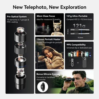 [New] Apexel 6x Close Focus 156mm Telephoto Lens for Mobile Phone [2026] (APL-TM6L)