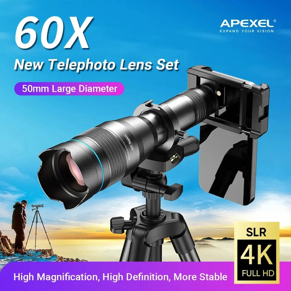 [Preorder] [NEW] Apexel HD 60X Hyper Zoom Mobile lens with Universal Mobile Holder Best Lenses Zoom - APEXEL INDIA - Mobile Lens - Mobile Camera Lens - Cellphone Accessories - Phone Lens - Smartphone Lens